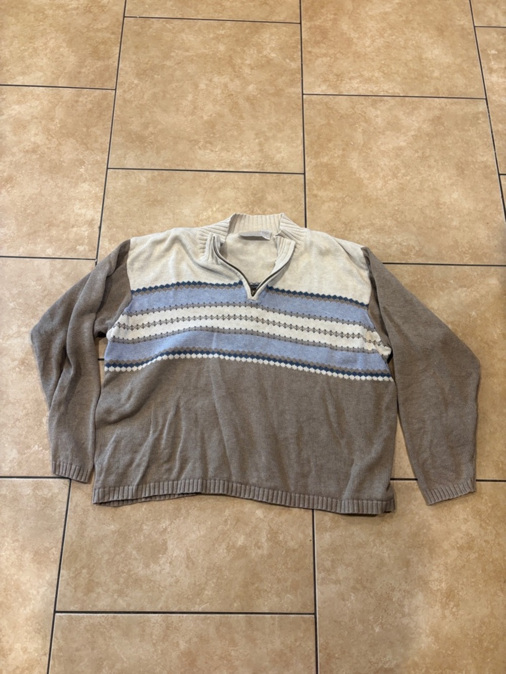 Women’s 100% Cotton Taupe and Light Blue Quarter-Zip Sweater